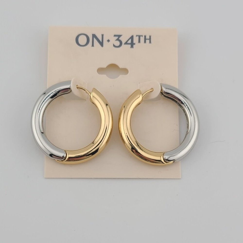 On 34th Women's Two Tone Gold Silver Polished Huggie Hoop Earrings NEW